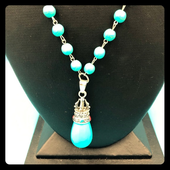 NWT TURQUOISE LONG NECKLACE HANDMADE! - Picture 7 of 8